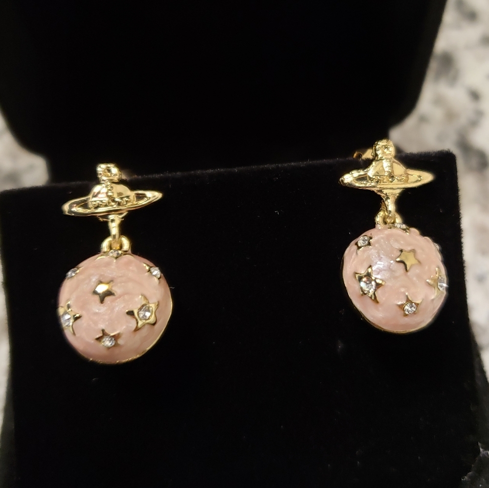 Vtg Vivienne Westwood pink orb gold earrings